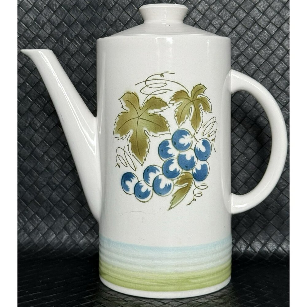Harmony House Blue Grapes Ironstone Mid Century Modern Coffee Pot